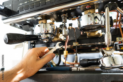 Obraz na płótnie repair of the coffee machine photo. disassembled coffee machine
