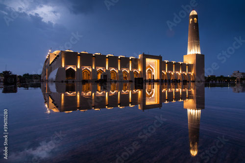 Qatar Mosque in night view with reflection