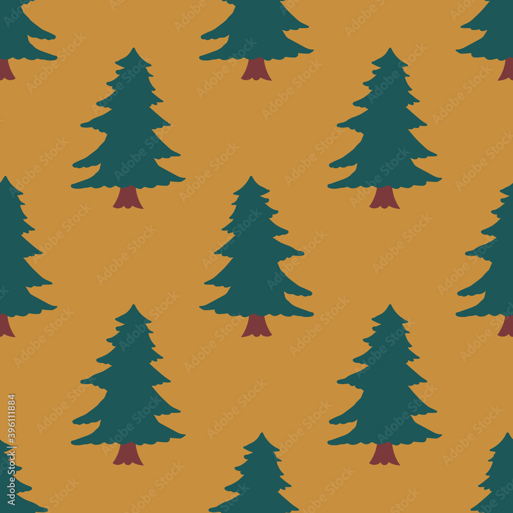 Spruce forest seamless pattern. Holiday background. Cute Happy Holidays wrapping paper. Vector illustration. Vector illustration.