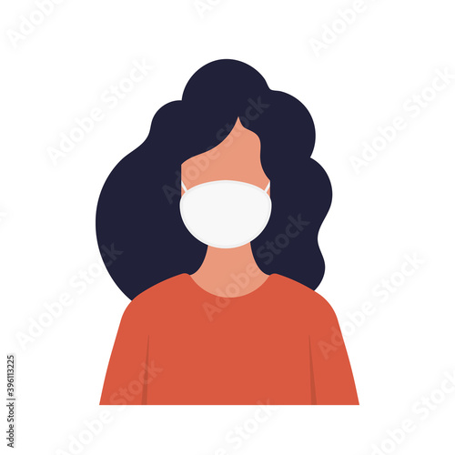 Wearing facial mask vector illustration in flat design. Woman wearing protective medical masks. Vector.