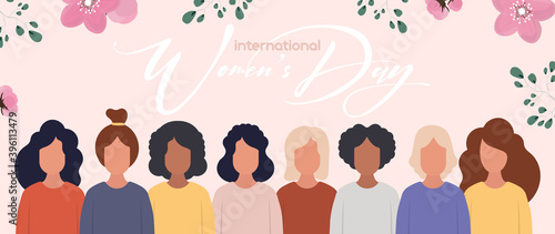 World womens day. Pink banner with flowers on the theme of women's day. Ready banner. Vector.