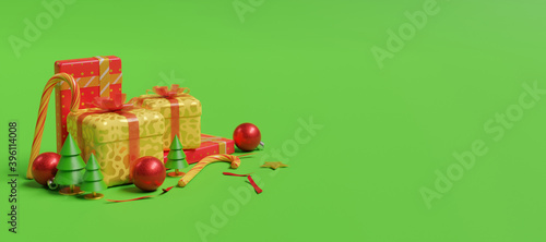 Christmas gifts on a green background