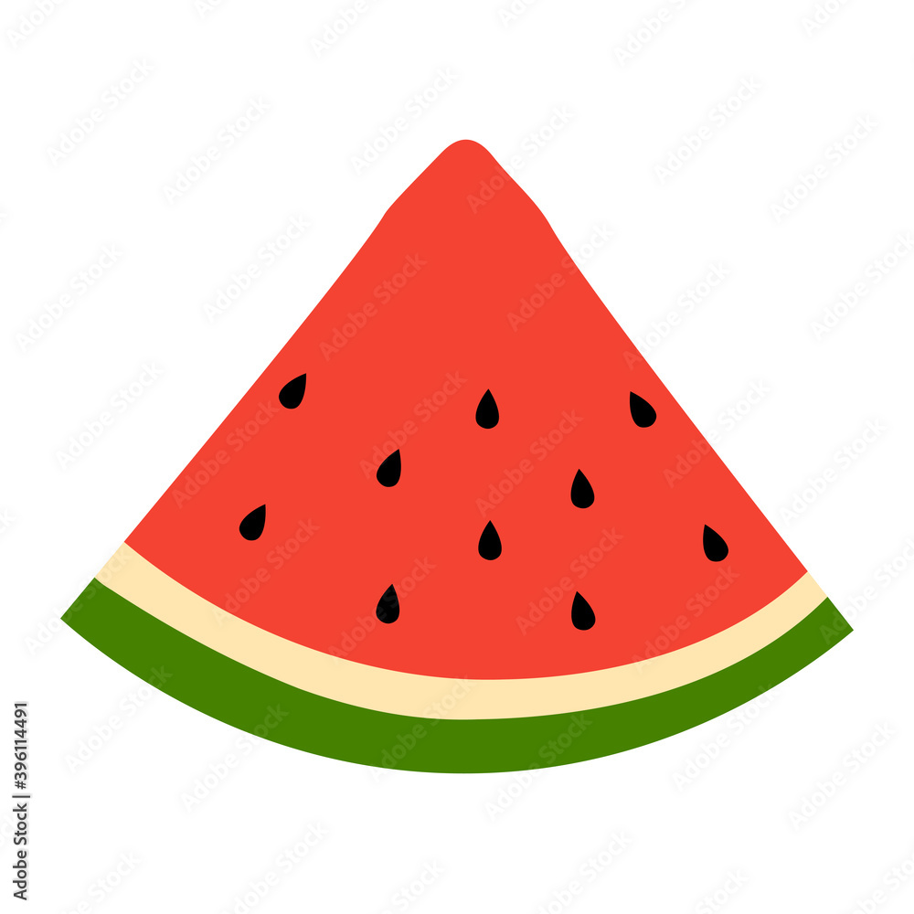Cute watermelon slice in flat style isolated on white background. Fruit icon. Vector illustration. Cute watermelon slice in flat style isolated on white background. Fruit icon. Vector illustration.