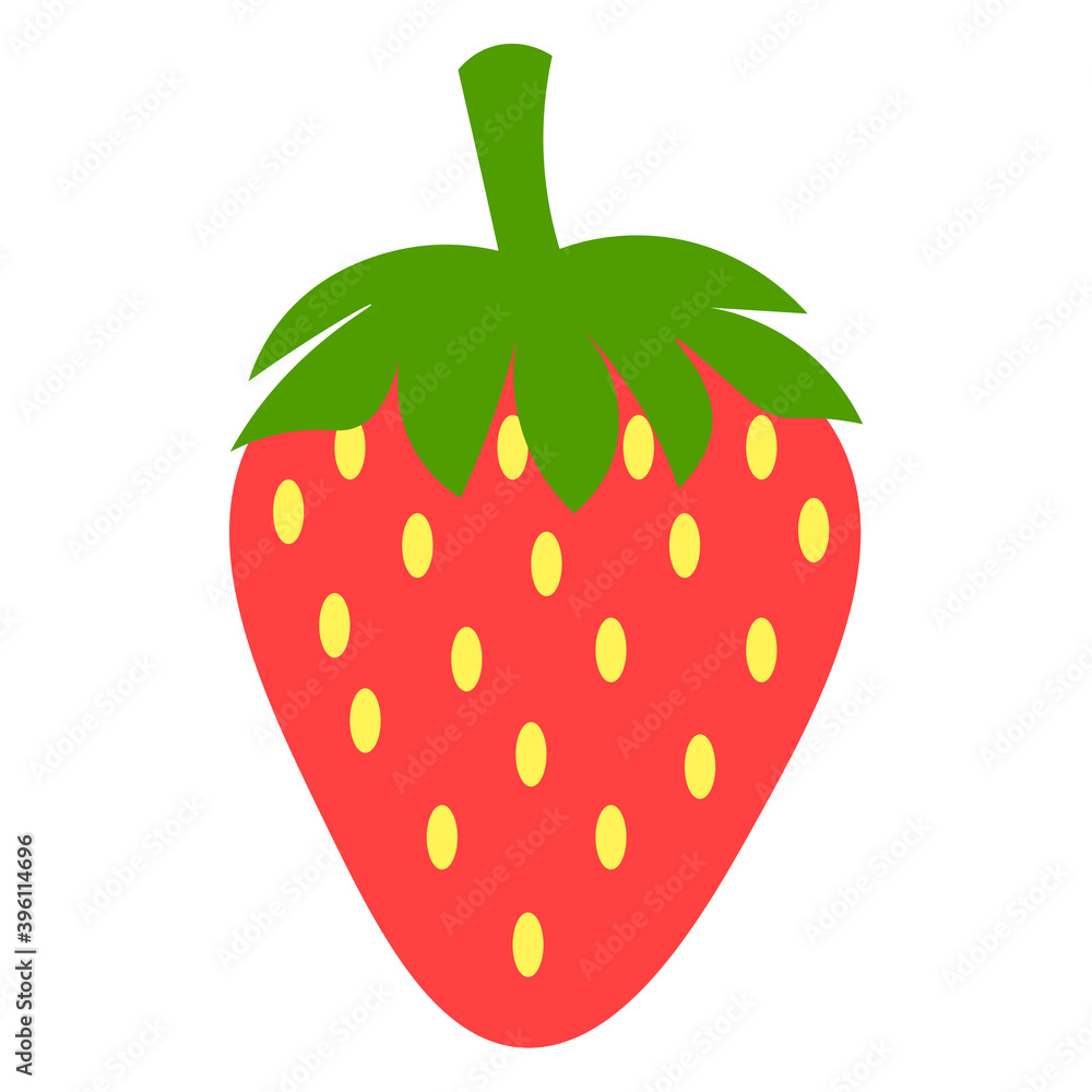 Cute strawberry with leafs in flat style isolated on white background. Fruit or berries icon. Vector illustration. Cute strawberry with leafs in flat style isolated on white background. Fruit or berries icon. Vector illustration.