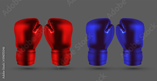 red and blue boxing gloves isolated on gray abstract background realistic vector illustration