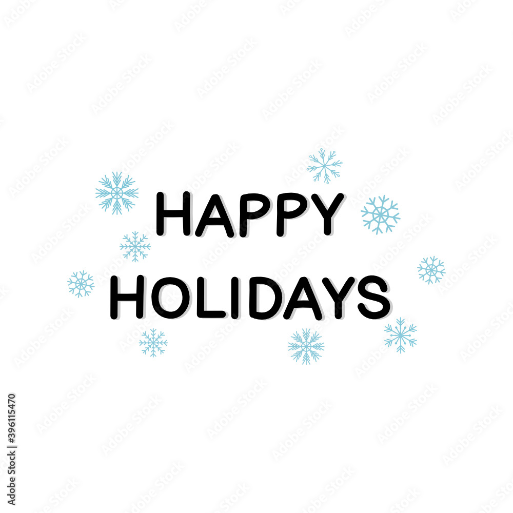 Naklejka premium Happy Holidays Calligraphy Text With Snowflakes on white background.