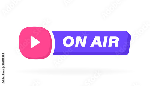 On air label with play button emblem. Logo design. Modern Vector illustration