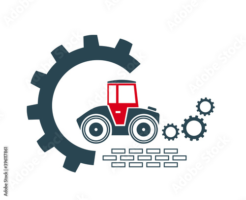 Vector illustration of the icon and logo of an asphalt concrete roller of special equipment for construction work of enterprises and organizations. Tractor equipment.