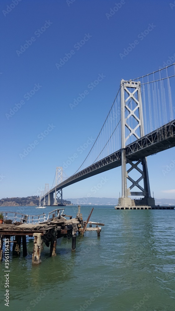 Oakland Bay Bridge with a clear blue sky
