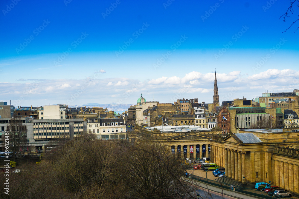View of  Old town Edinburgh and Edinburgh castle in Scotland.