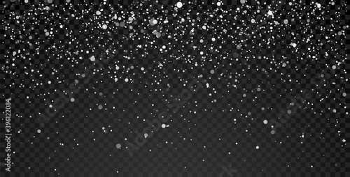 Snowfall background. Christmas holiday decoration with snow. Falling snowflakes on transparent background. Vector illustration