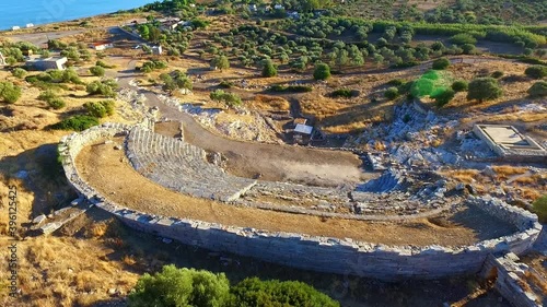 Aerial footage of the ancient theatre of Thorikos, Greece photo