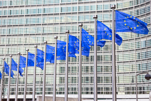 Flags in front of the EU Commission building in Brussels