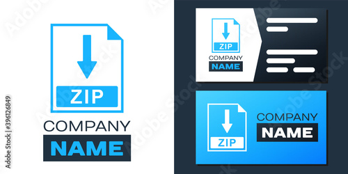 Logotype ZIP file document icon. Download ZIP button icon isolated on white background. Logo design template element. Vector.