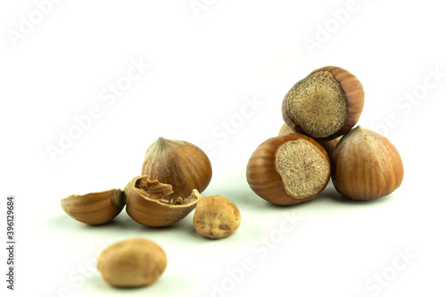 Hazelnut on a white background with space for text