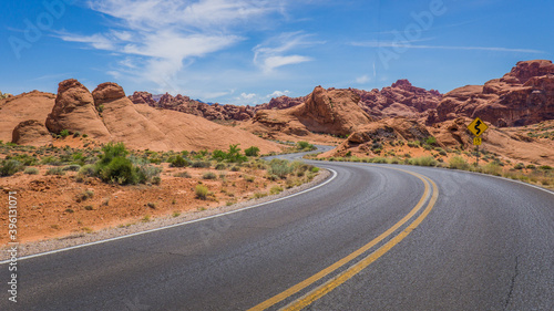 Typical arid and colorful landscape of the Valley of Fire in Nevada. 