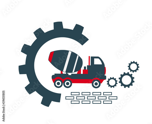 Vector illustration of the icon and logo of a concrete mixer of special equipment for construction work of enterprises and organizations.