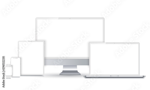 Set mockup technology devices with white empty display - stock vector
