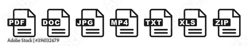 Symbol set file formats, file extensions diverse icons set isolated - for stock