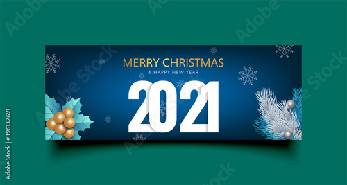 Merry Christmas and new year 2021 Facebook cover page timeline web ad banner template modern layout dark blue background 