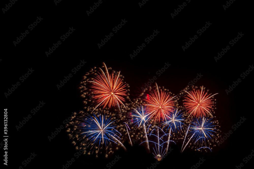 celebration happy new year and merry christmas firework isolated on black isolated background