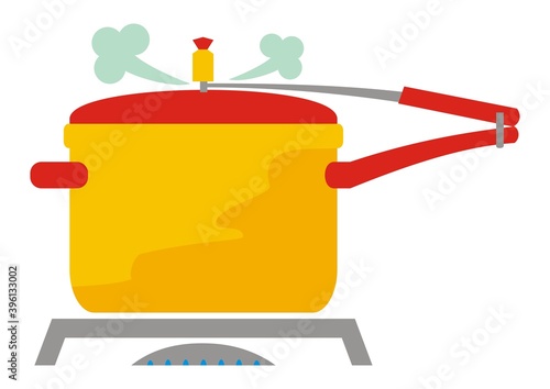 pressure cooker, vector color icon, red and yellow