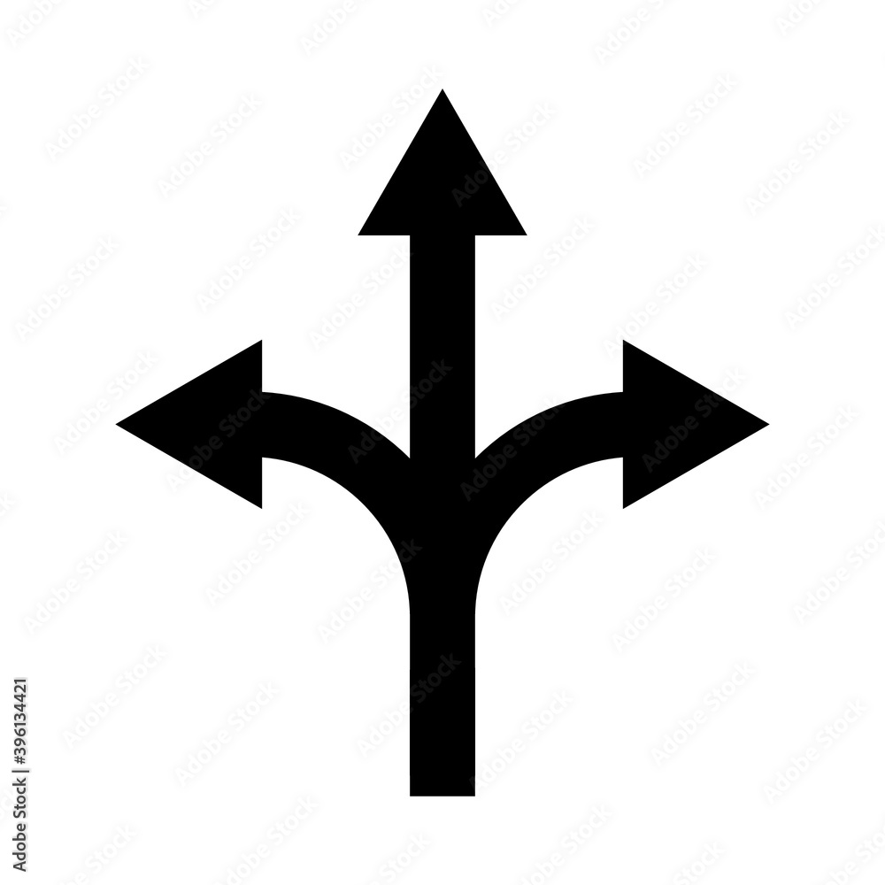 Three-way direction arrow vector icon flat. eps 10 Three-way direction arrow vector icon flat. eps 10