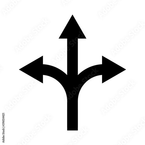 Three-way direction arrow vector icon flat. eps 10