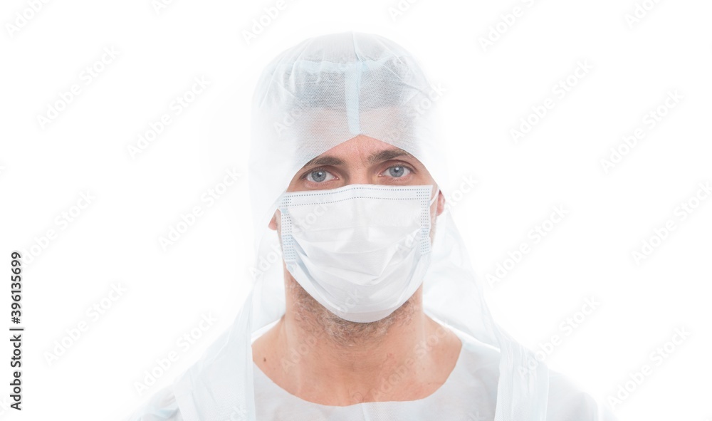 man wear surgical mask. doctor in respirator mask isolated on white. coronavirus pneumonia pandemic. virus vaccine and treatment. spread of covid 19. healthcare. corona igg immunity man wear surgical mask. doctor in respirator mask isolated on white. coronavirus pneumonia pandemic. virus vaccine and treatment. spread of covid 19. healthcare. corona igg immunity