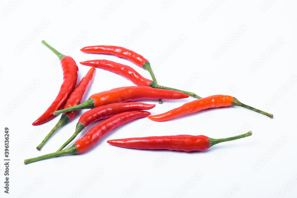 A group of red chili. Isolated on white background