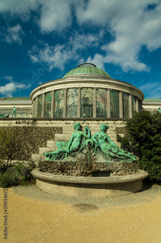 Sculptures and a greenhouse in ABotanical Garden of Brussels photo