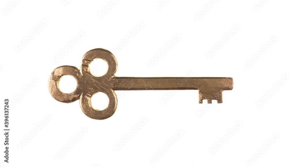 golden wooden key isolated on white background golden wooden key isolated on white background