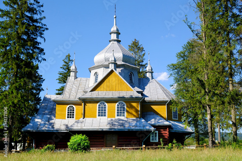 Wooden former lemko church of the Ascension in Gladyszow, Low Beskid Mountains, Poland photo