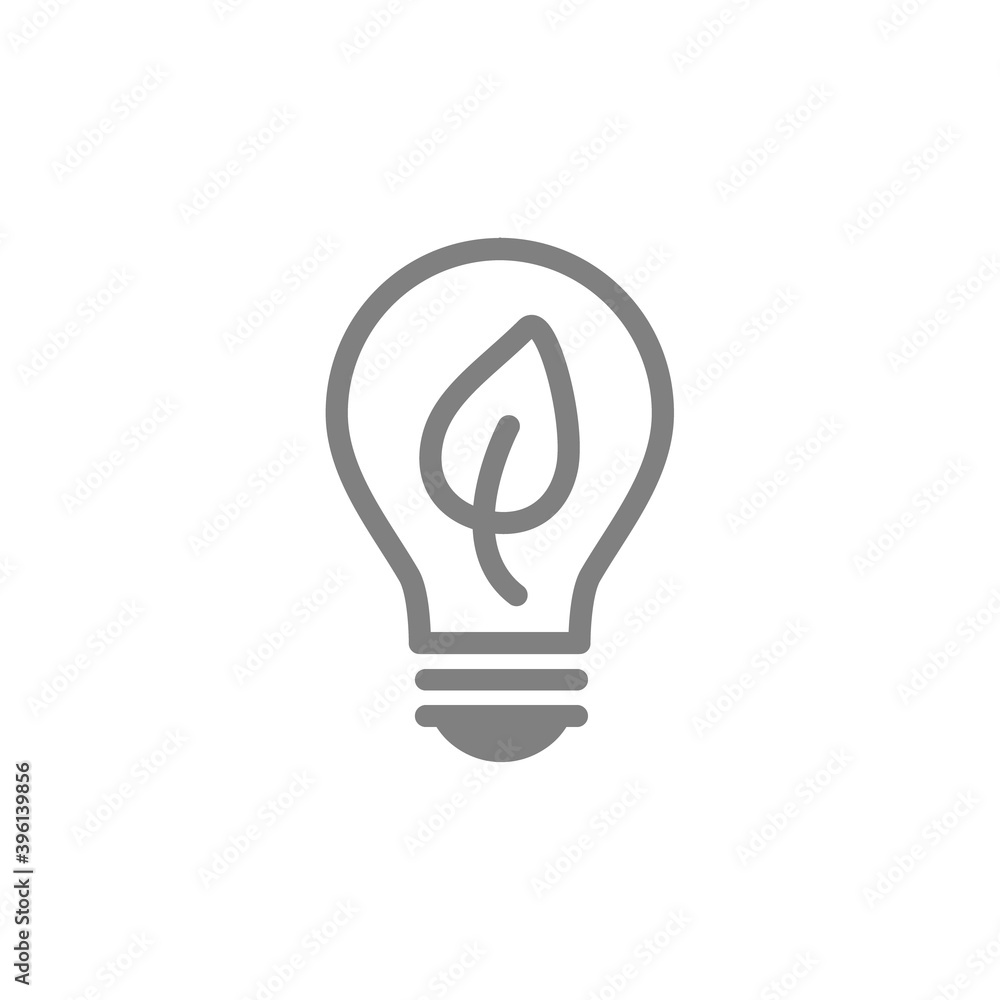Energy saving lamp sign. Ecology bulb lamp with leaf inside. Flat outline icon. Eco friendly concept. World Environment Day. Vector illustration isolated on white Energy saving lamp sign. Ecology bulb lamp with leaf inside. Flat outline icon. Eco friendly concept. World Environment Day. Vector illustration isolated on white