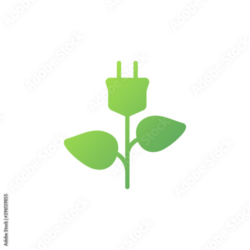 Green plug power icon. Socket and leaf sign. Alternative green power nature energy. Vector illustration isolated on white.