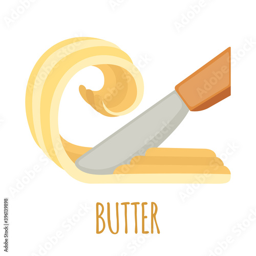 Knife in butter icon in flat style isolated on white.
