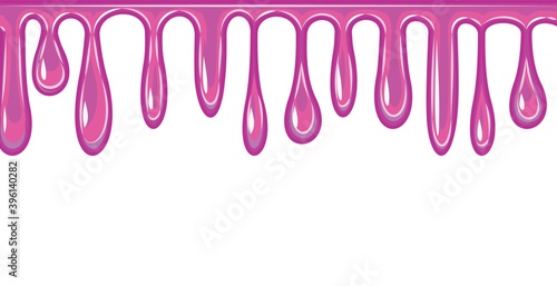 Beads of pink liquid. The paint runs off thickly. Jelly. The drops slide. The isolated object on a white background. Frame. Vector