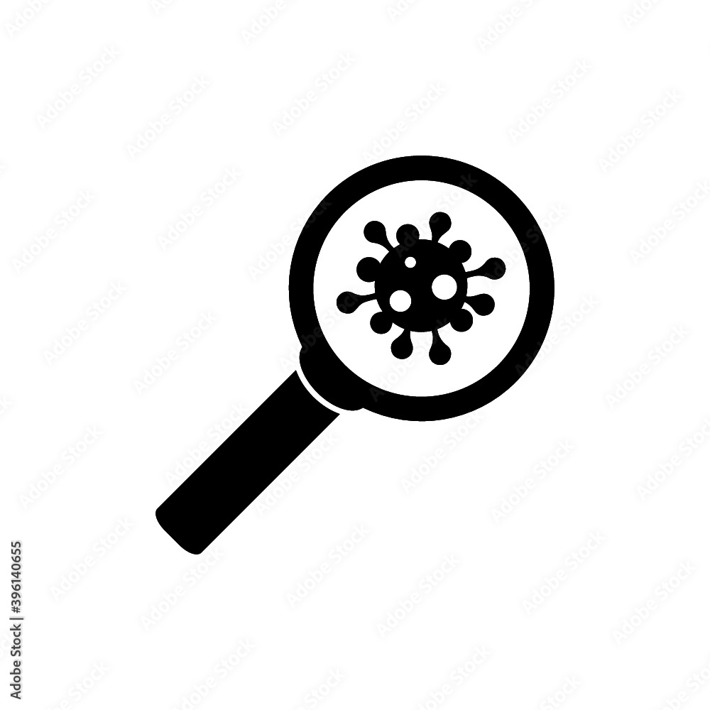Virus under magnifying glass icon isolated on white background. Corona virus Covid 19 Virus under magnifying glass icon isolated on white background. Corona virus Covid 19