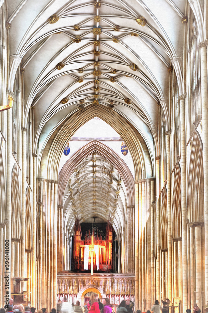 Fototapeta premium York Minster interior colorful painting looks like picture, York, North Yorkshire, England, UK.
