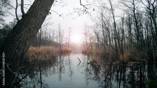 Sunset over the lake. Beautiful landscape. The weather is clear, the sun is shining through the lens.