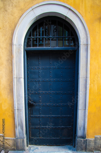 Old entrance door to the building, background. © Dzmitry