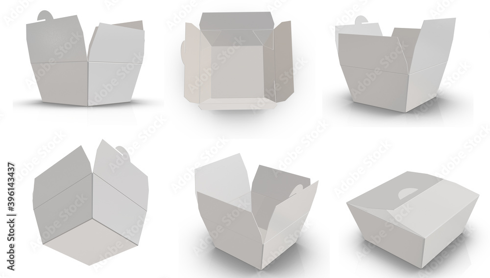 3D rendering - High resolution image white custom food box template ...