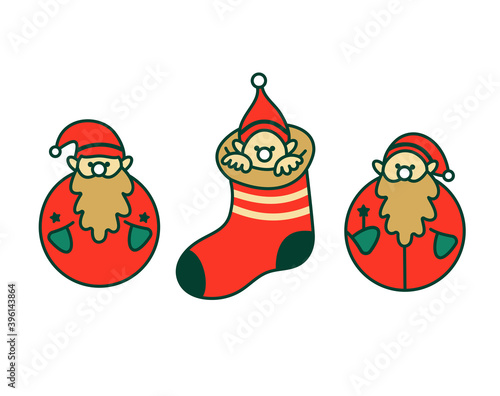 Christmas gnome in red hat. Decoration  magic symbol. Retro vector illustration.Flat design. Winter character isolated on white. 
Tree decoration