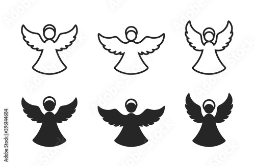 christmas angel icon set. christmas and religion symbols. flat and line style