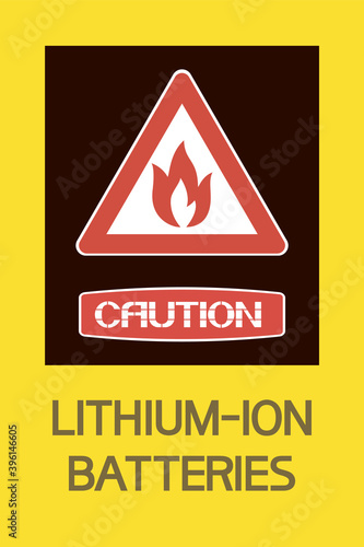 Caution lithium-ion batteries.
Graphic poster text content,multicolor,flat image.