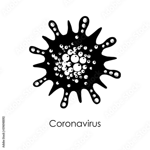 Novel coronavirus COVID-19 art drawing. Pathogenic organism with DNA or RNA in the middle. Infectious agent, flu contamination, air pollution, dust, airborne pollen allergen particles. Vector.