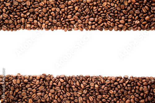 Coffee beans stripes isolated on white background.