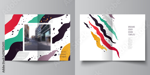Vector layout of two A4 cover mockups design templates for bifold brochure, flyer, magazine, cover design, book design, brochure cover, agency, corporate, business, portfolio, pitch deck, startup.