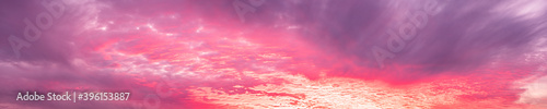 Panorama during sunset with pastel colors sky and colorful clouds. Background sky
