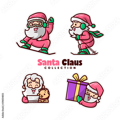 AN HAPPY FACE SANTA CLAUS PLAYING SKI AND WORKING IN CHRISTMAS DAY COLLECTION